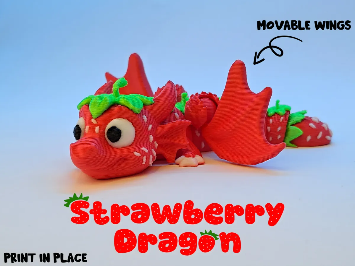 Articulated Winged Strawberry Dragon - with Egg