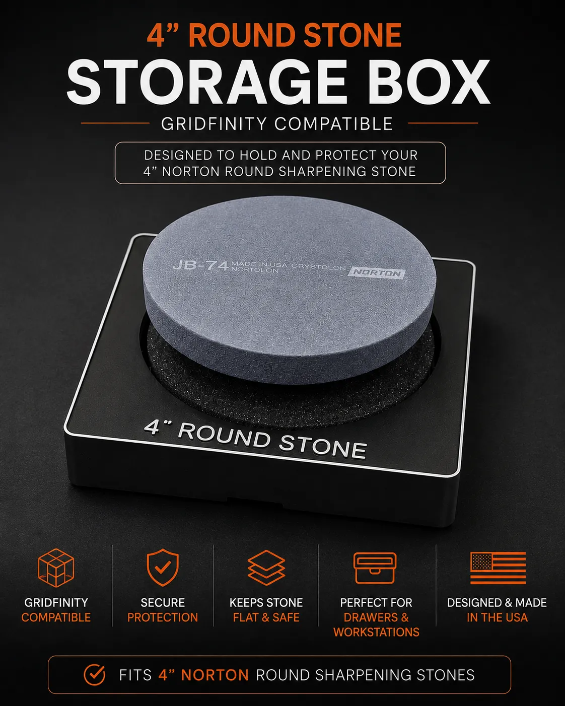 Gridfinity 4” Round Stone Holder | Norton Stone, photo 3 of 4 - Gridfinity 4” Round Stone Holder | Norton Stone Storage & Organisation
