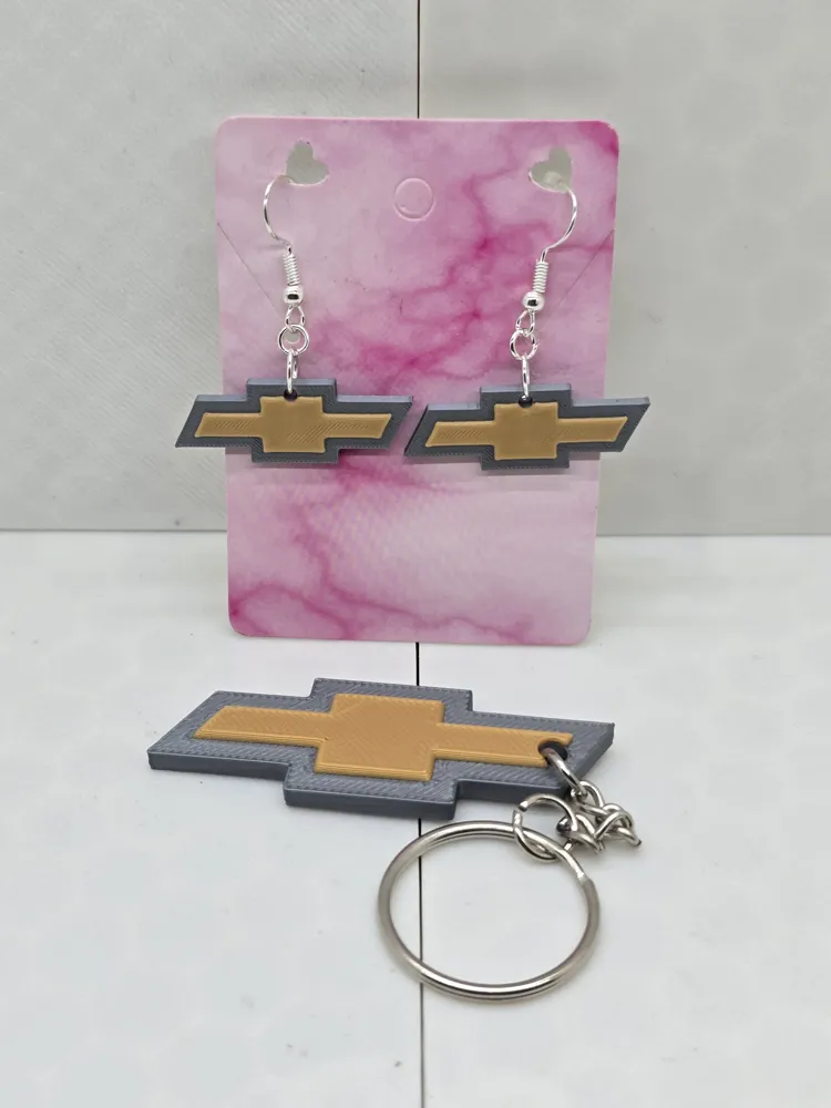 Chevy Keychain and Earrings, another view - Drop & Dangle Earrings, keychains