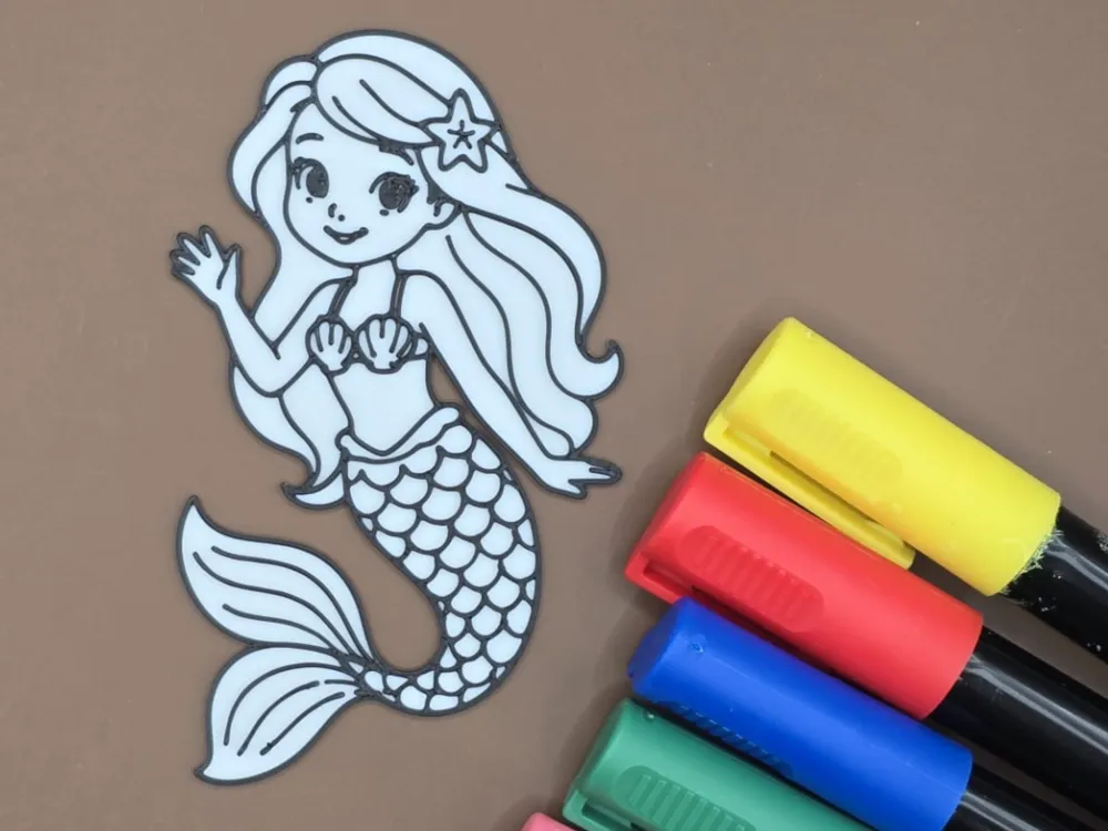 Chibi Mermaid Ocean Coloring Board Stencil, photo 2 of 3 - Chibi Mermaid Ocean Coloring Board Stencil Art & Craft Supplies
