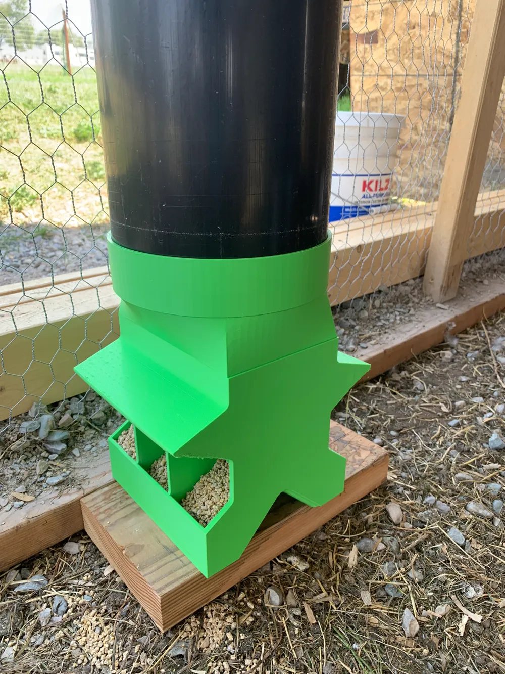 Chicken Feeder with 6 inch PVC Adapter, another view - Bird Feeders, auto feeder