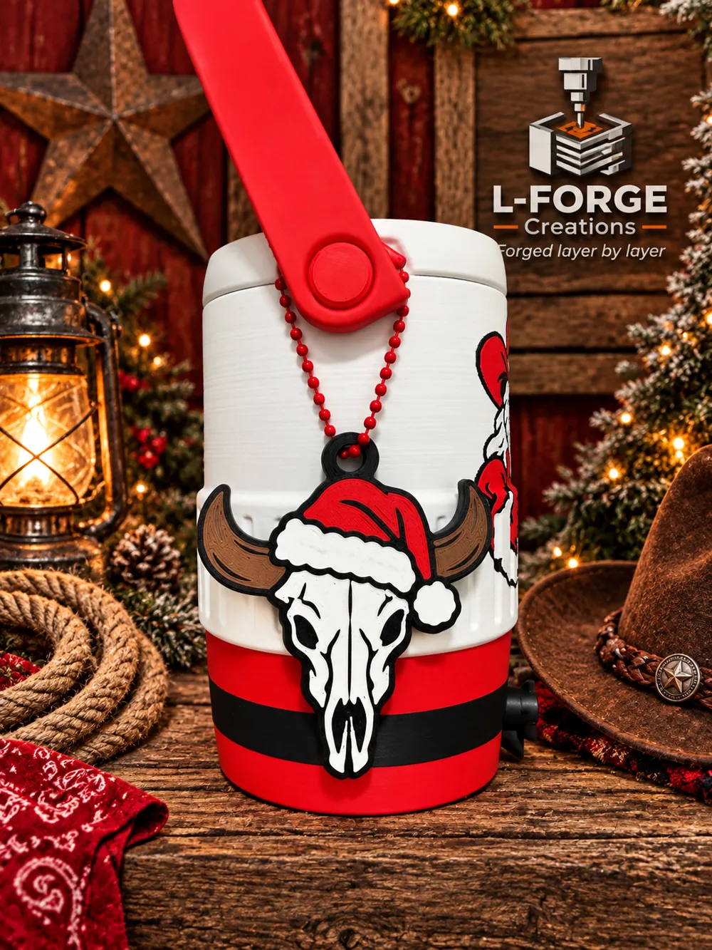 Christmas Cowboy Skull Keychain, photo 2 of 4 - Christmas Cowboy Skull Keychain Keychains