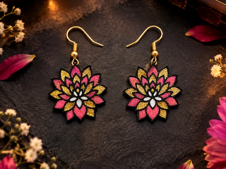 Colored flower earrings, photo 4 of 4 - Colored flower earrings Jewellery & Accessories