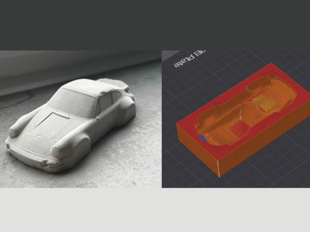 Concrete Porsche casting mold / negative plaster mold