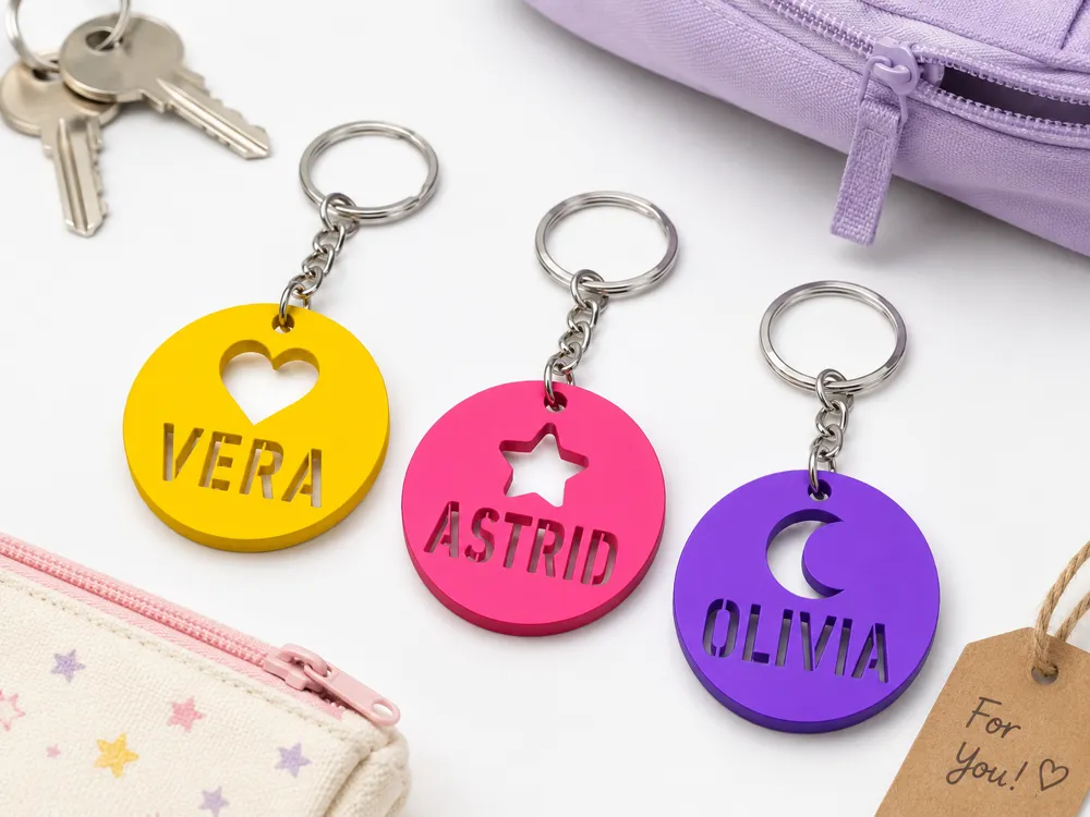 Customizable Round Name Keychains, 12 Variations, another view - Photo & Custom Keychains, keyring