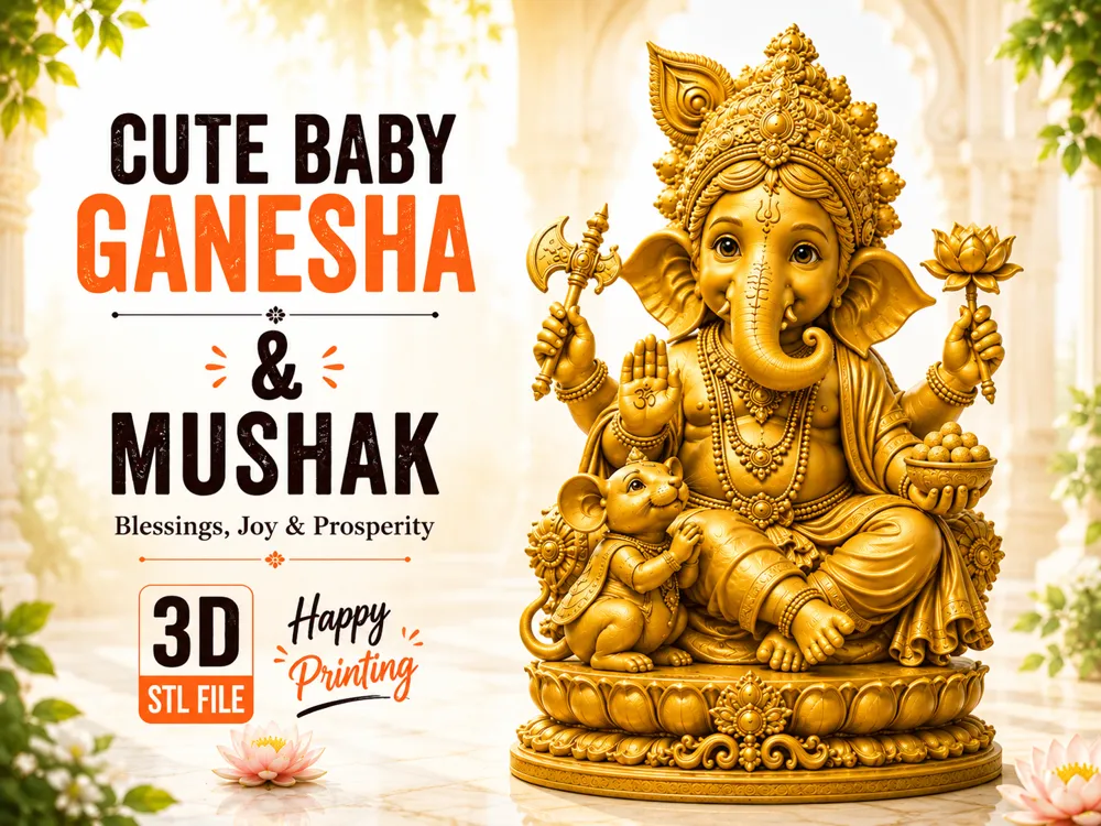 Cute Baby Ganesha & Mushak, photo 4 of 4 - Cute Baby Ganesha & Mushak Art