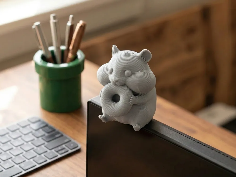 Cute Desk Hamster Eating Donut Monitor Buddy