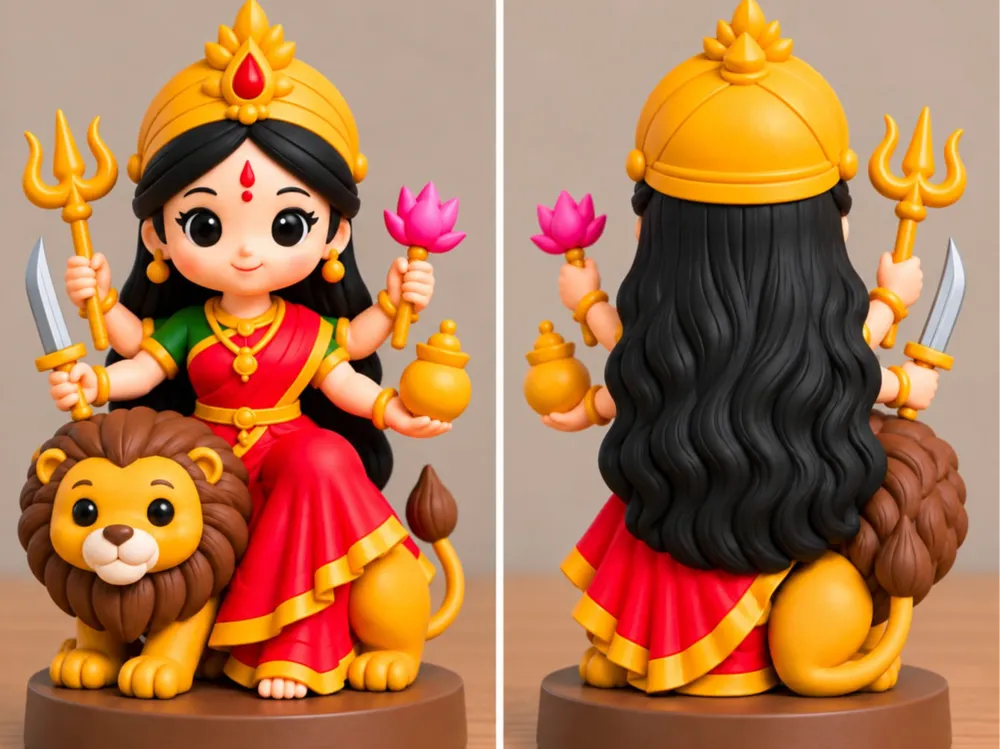Cute Durga Maa with Lion - Navratri