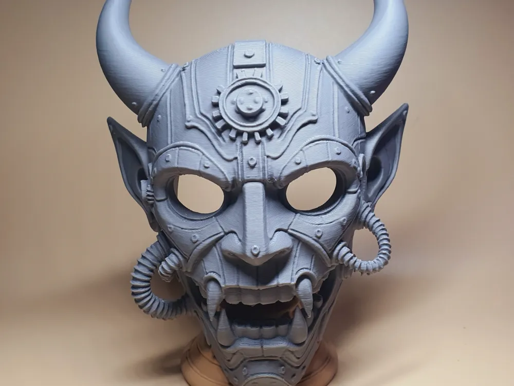 Cyberpunk-steampunk inspired Oni demon mask