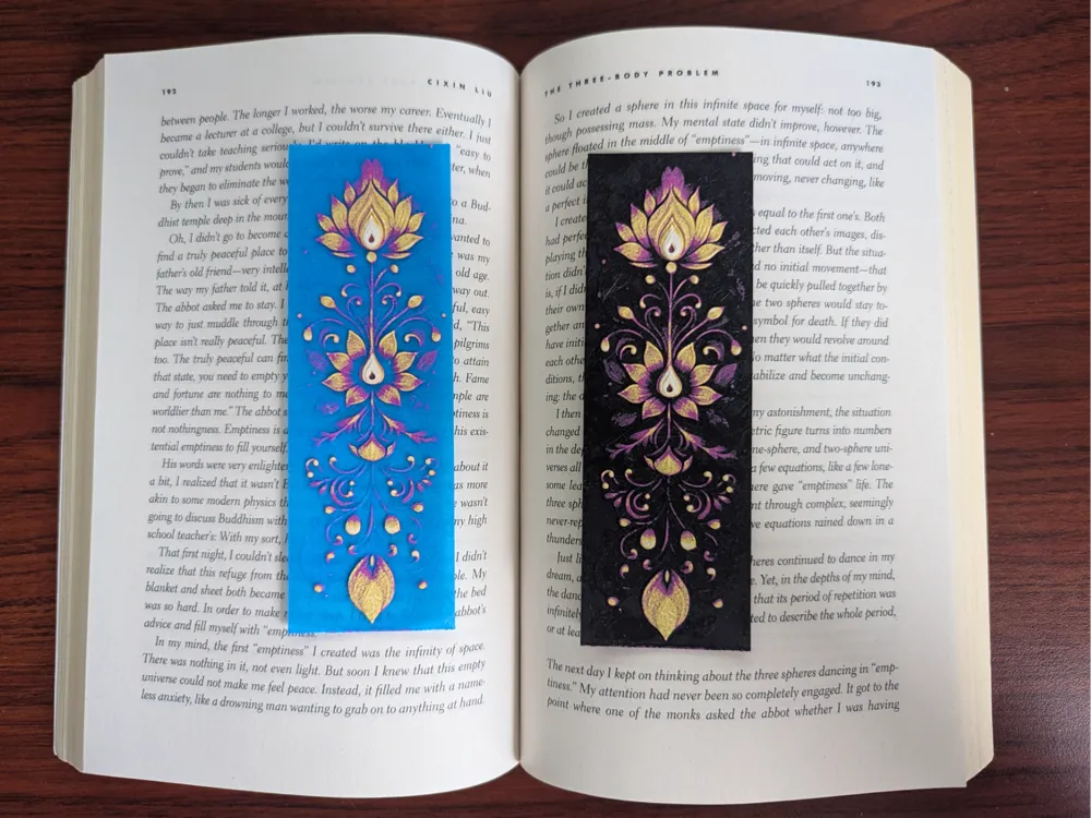 Diwali / Rangoli Bookmark #4 (Lotus and Lamps) - 2D Art, in stock in India