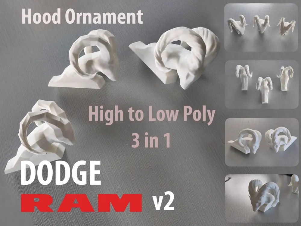 Dodge RAM v2 Hood ornaments High to Low Poly ver.
