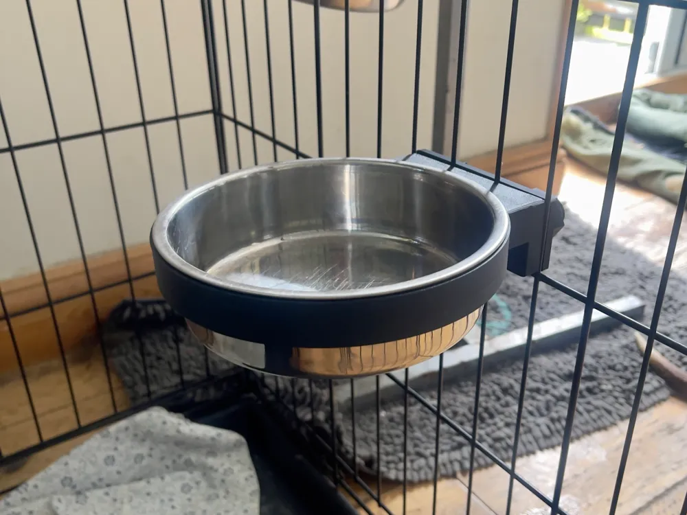 Dog bowl holder for cage