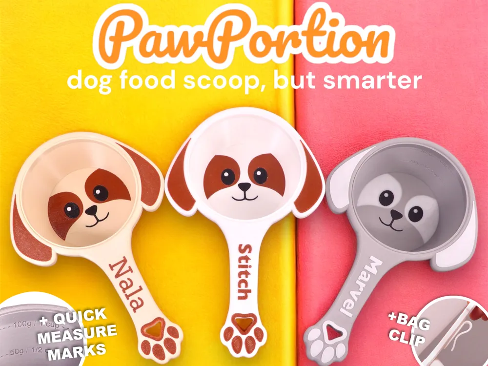 Dog Food Scoop with Changeable Name, Bag Clip+MORE