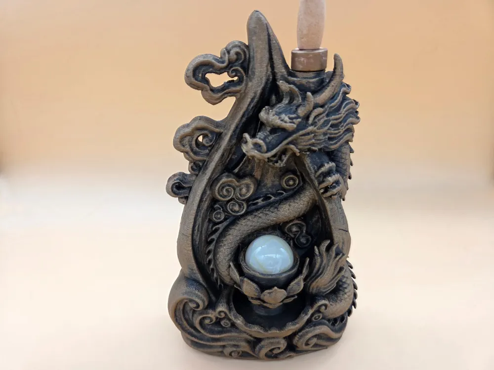 Dragon backflow incense burner with lotus