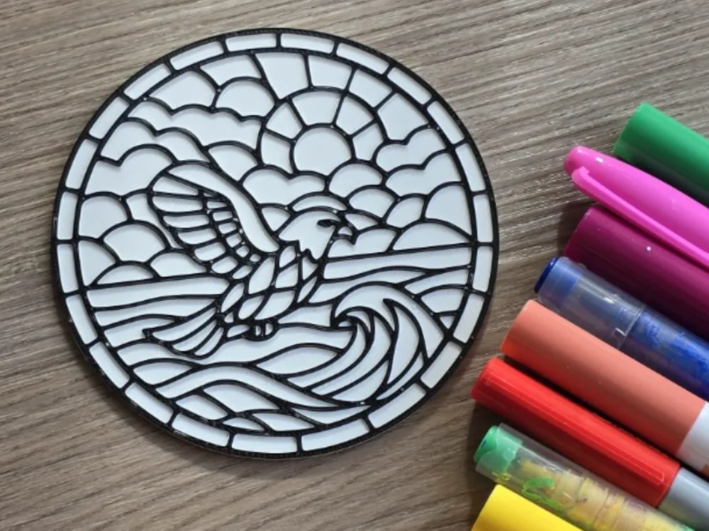 Eagle Flying Stained Glass Window Coloring Plate, photo 2 of 3 - Eagle Flying Stained Glass Window Coloring Plate Art