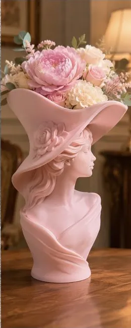 Elegant Hat Lady Sculptural Decorative Vase, photo 3 of 4 - Face & Sculptural Vases, flower pot