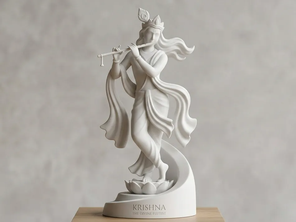 Elegant Krishna Idol on Lotus Base, photo 4 of 4 - Elegant Krishna Idol on Lotus Base Household