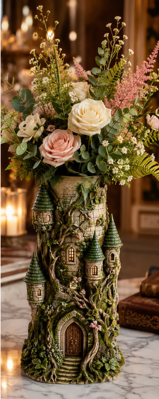 Fantasy Castle Flower Vase, photo 3 of 4 - Ribbed & Textured Vases, flower pot