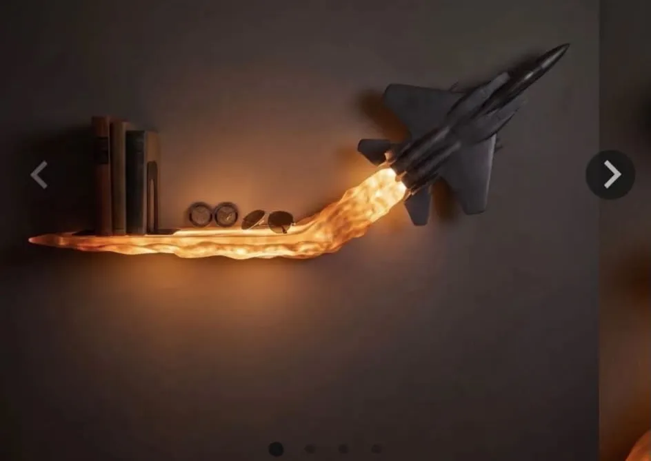 Fighter Jet Smoke Trail Floating Shelf & LED Light, photo 3 of 4 - Fighter Jet Smoke Trail Floating Shelf & LED Light Household