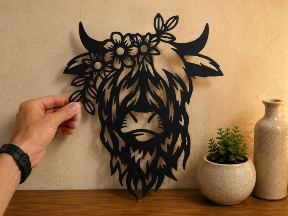 Floral Highland Cow Wall Art - Landscape & Nature Wall Art, in stock in India
