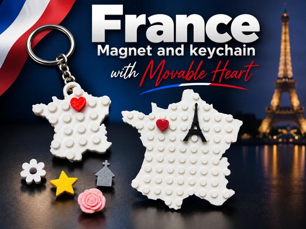 France Brick magnet with movable heart +keychain, photo 3 of 4 - France Brick magnet with movable heart +keychain Household
