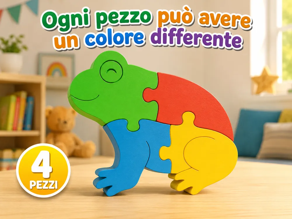 RANOCCHIO Puzzle 3D, Stile Montessori per Bambini, photo 5 of 5 - Puzzles & Brain Teasers, cute frog
