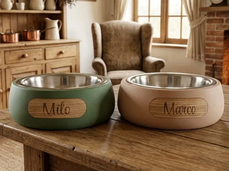 Fuzzy - Textured Personalized Pet Bowl Stand