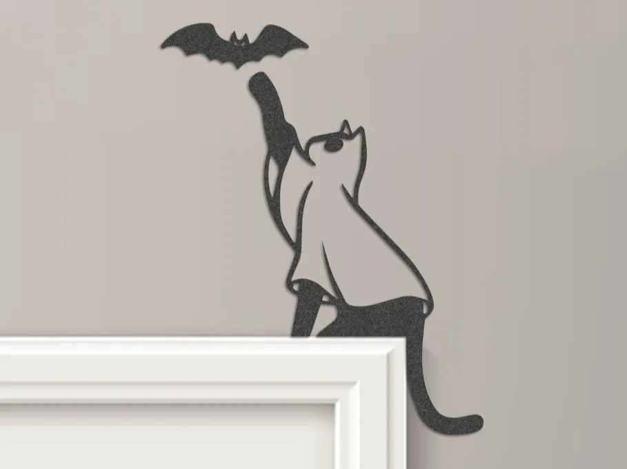Ghost Cat Catching Bat Door Frame Topper