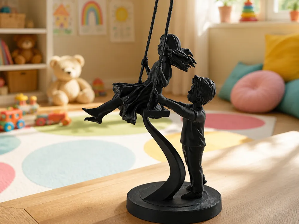 Girl and Boy on a Swing Charming Sculpture