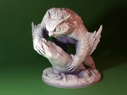 Owlbear miniature on rock 猫头鹰熊 D&D模型 龙与地下城