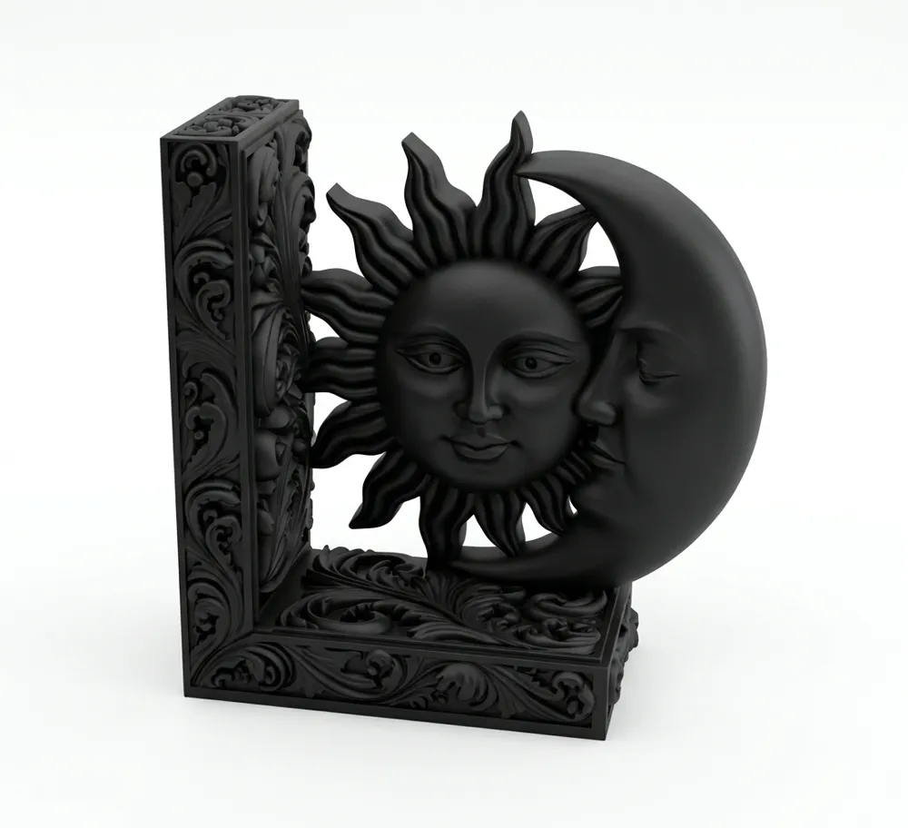 Goth Sun Moon Face Celestial Bookend Shelf Decor, photo 3 of 4 - Goth Sun Moon Face Celestial Bookend Shelf Decor Desk & Office