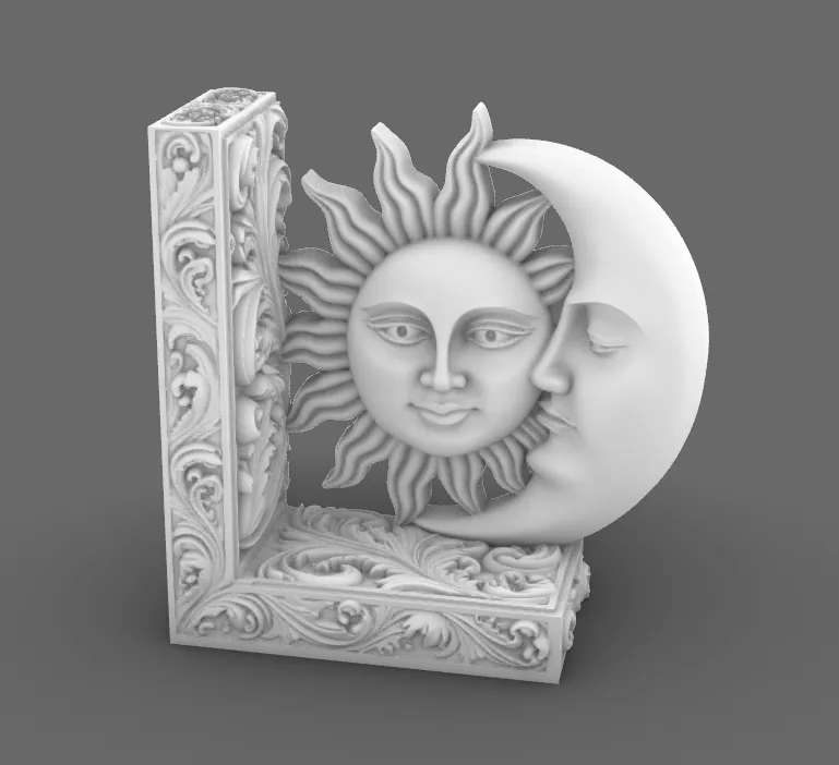 Goth Sun Moon Face Celestial Bookend Shelf Decor, photo 4 of 4 - Goth Sun Moon Face Celestial Bookend Shelf Decor Desk & Office