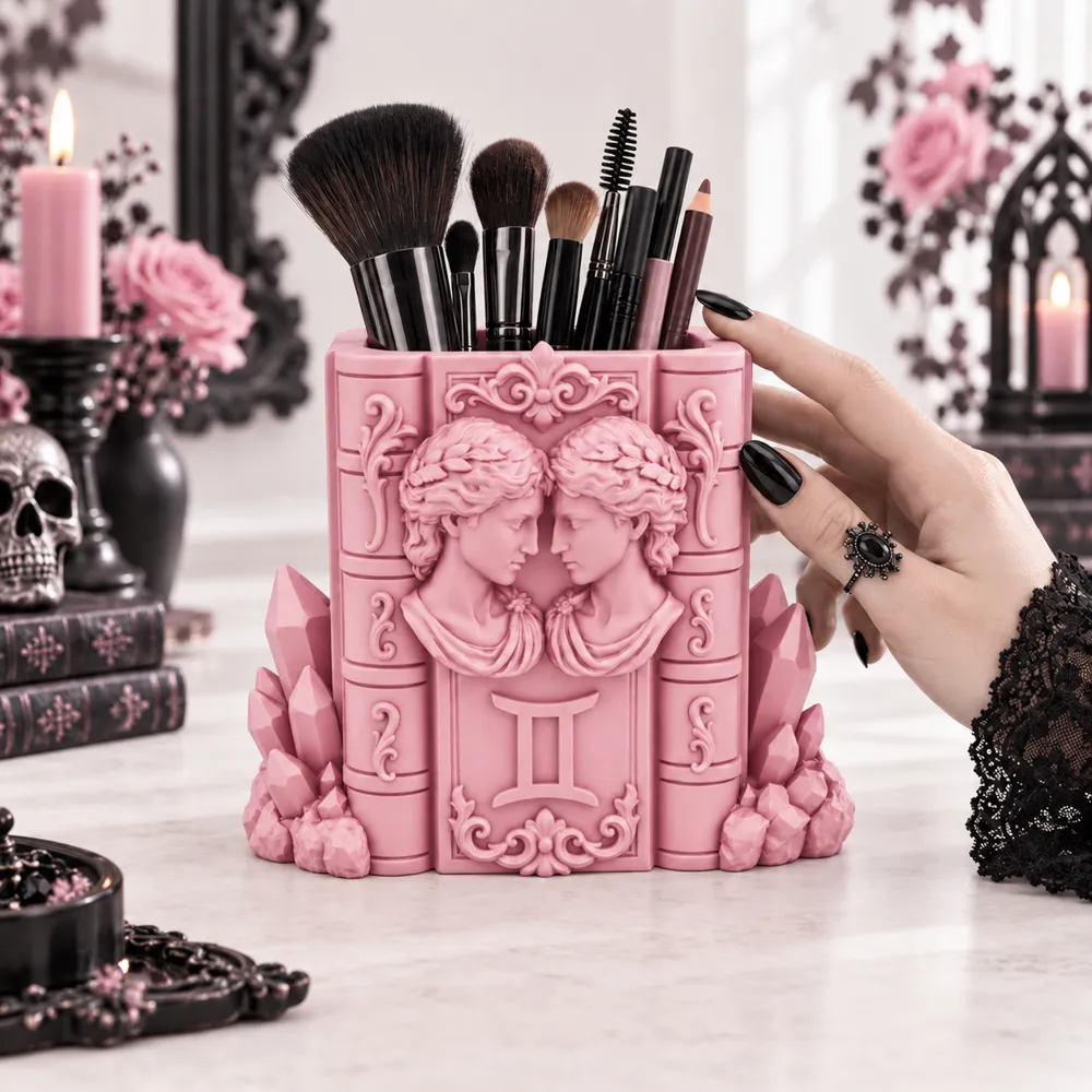 Goth Zodiac Gemini Crystal Brush Pen Organizer, photo 2 of 4 - Goth Zodiac Gemini Crystal Brush Pen Organizer Desk & Office