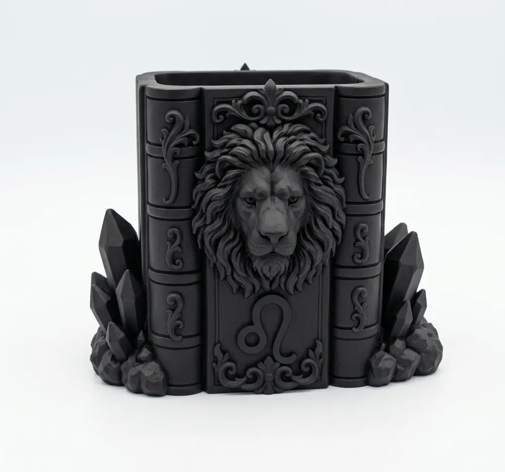 Goth Zodiac Leo Lion Crystal Brush Pen Organizer, photo 3 of 4 - Goth Zodiac Leo Lion Crystal Brush Pen Organizer Tools