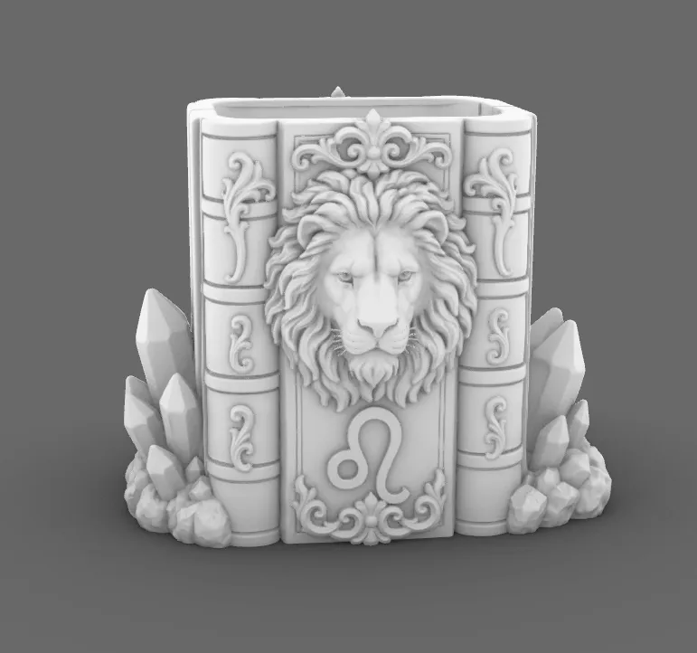 Goth Zodiac Leo Lion Crystal Brush Pen Organizer, photo 4 of 4 - Goth Zodiac Leo Lion Crystal Brush Pen Organizer Tools