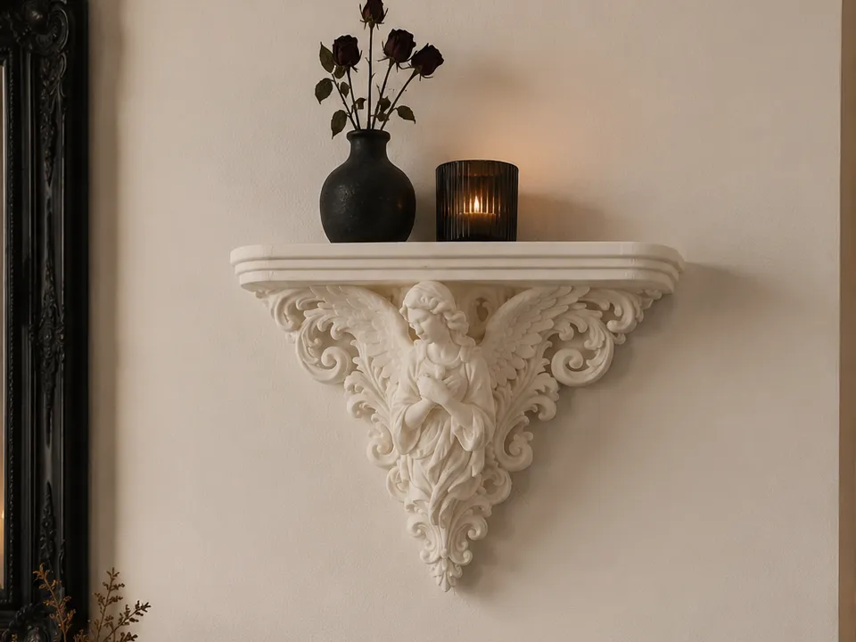 Gothic Angel Wall Shelf, Dark Fantasy Decor, photo 4 of 4 - Gothic Angel Wall Shelf, Dark Fantasy Decor Household