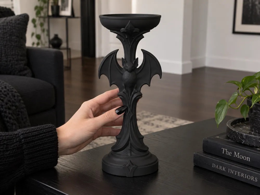 Gothic Halloween Style Bat Pedestal, photo 2 of 4 - Gothic Halloween Style Bat Pedestal Household