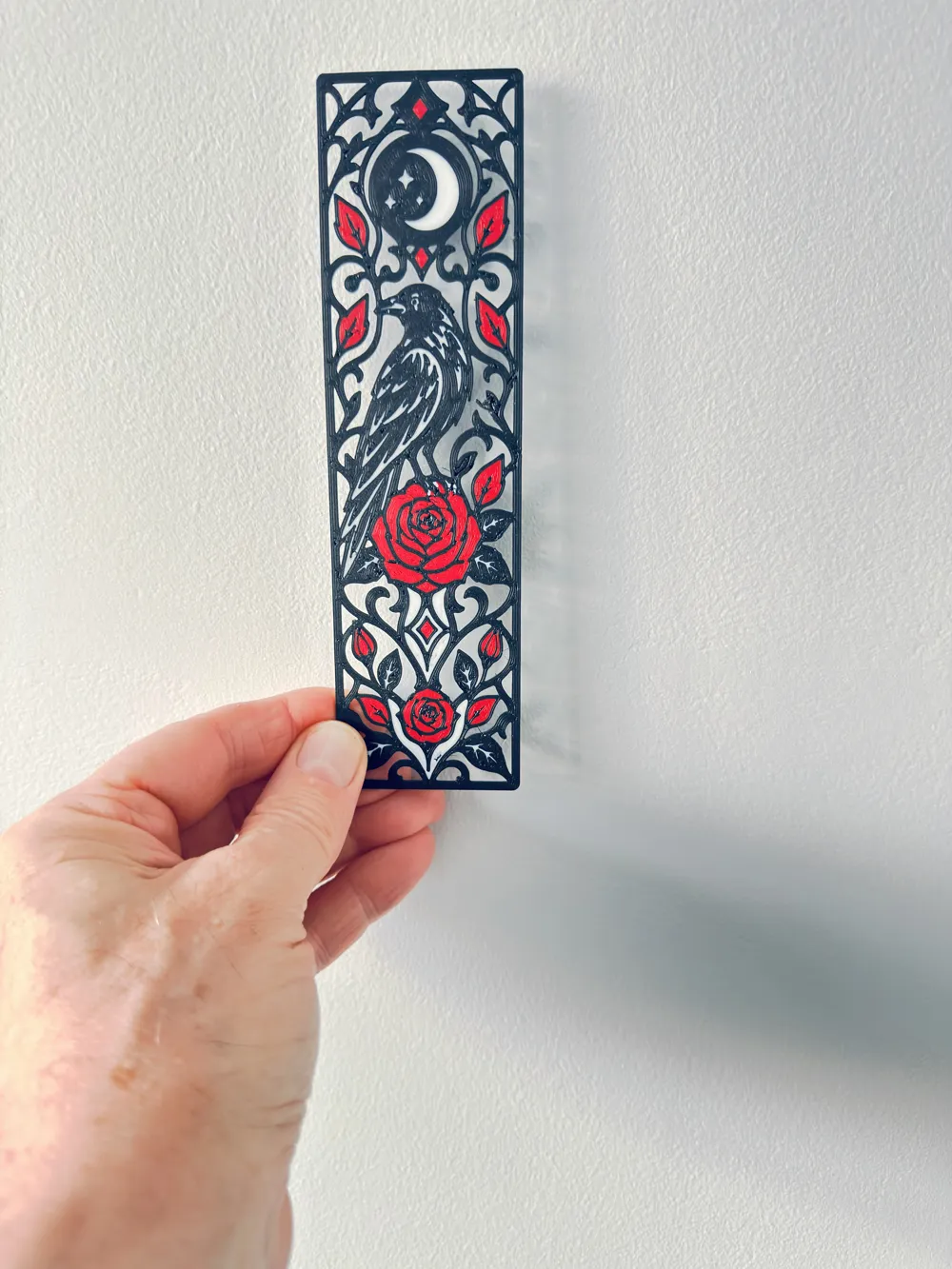 Gothic Raven and Rose Bookmark Openwork Design, photo 2 of 4 - Gothic Raven and Rose Bookmark Openwork Design Desk & Office
