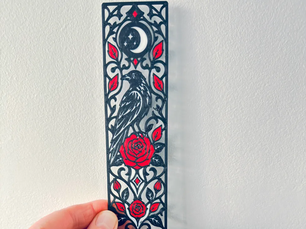 Gothic Raven and Rose Bookmark Openwork Design - Bookmarks, in stock