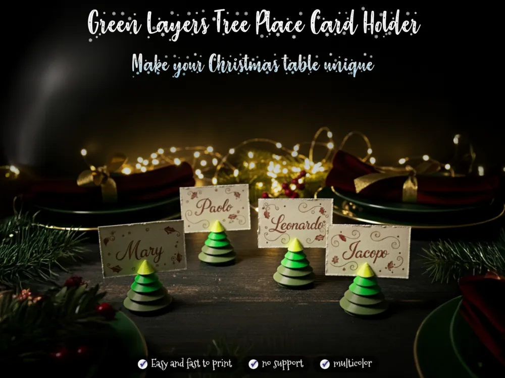 Green Layers Tree Place Card Holder, another view - Wedding Decor & Favours, Christmas\