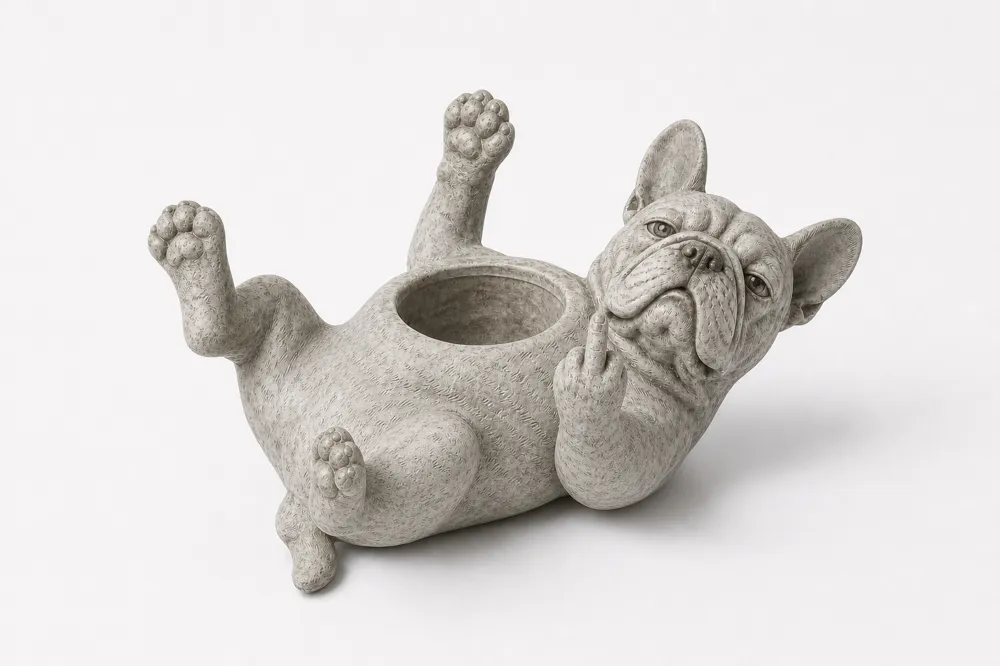 Grumpy French Bulldog pot Collection, photo 2 of 5 - Dog Breed Figurines, planter