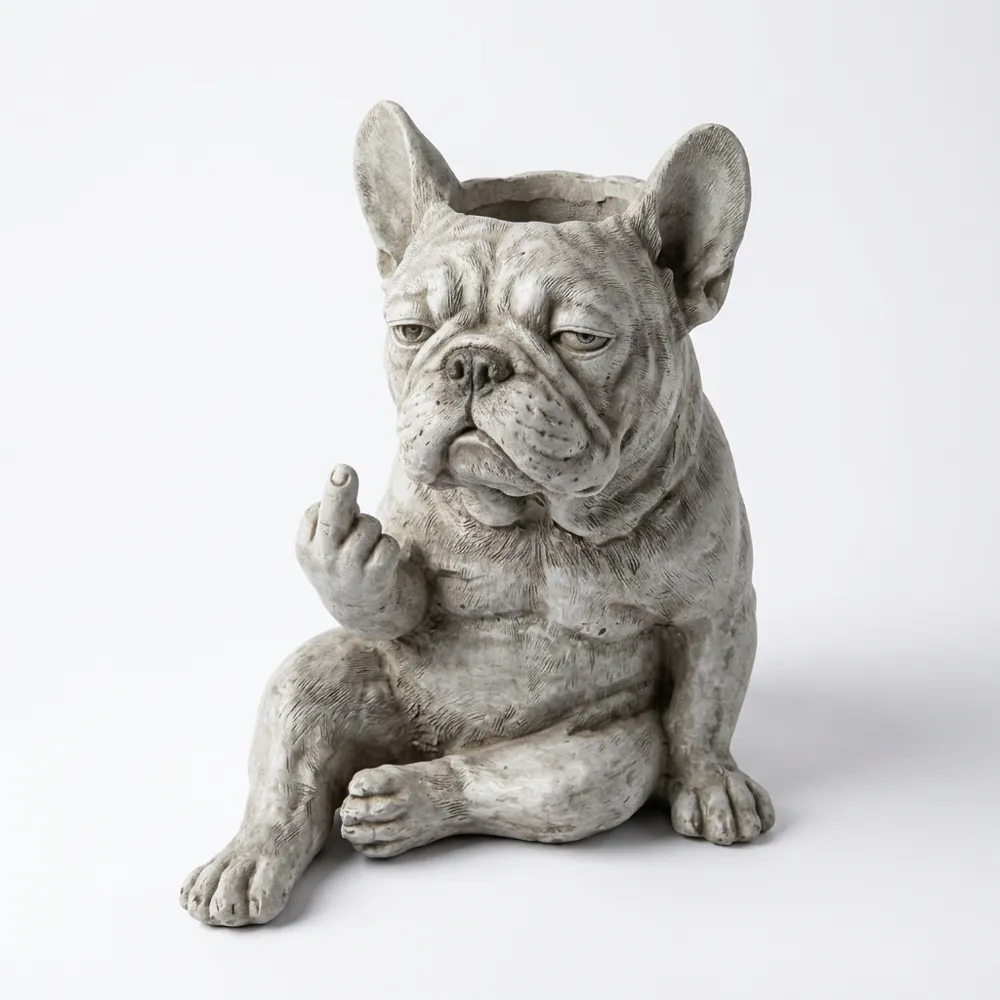 Grumpy French Bulldog pot Collection, photo 3 of 5 - Dog Breed Figurines, flower pot