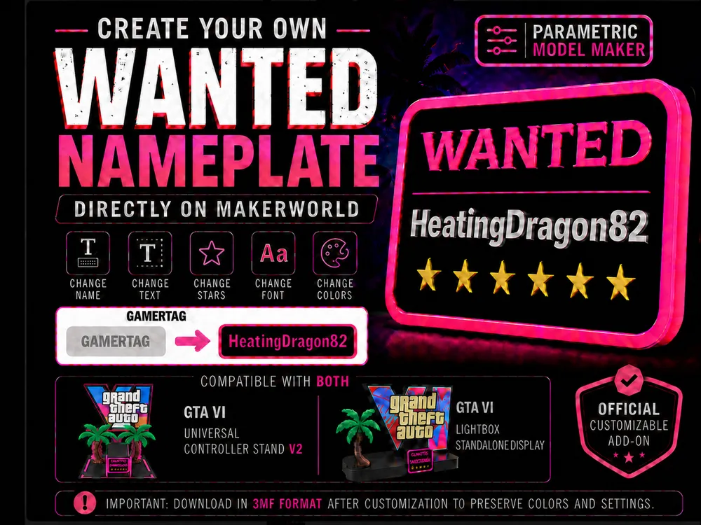 GTA VI Customizable WANTED Nameplate