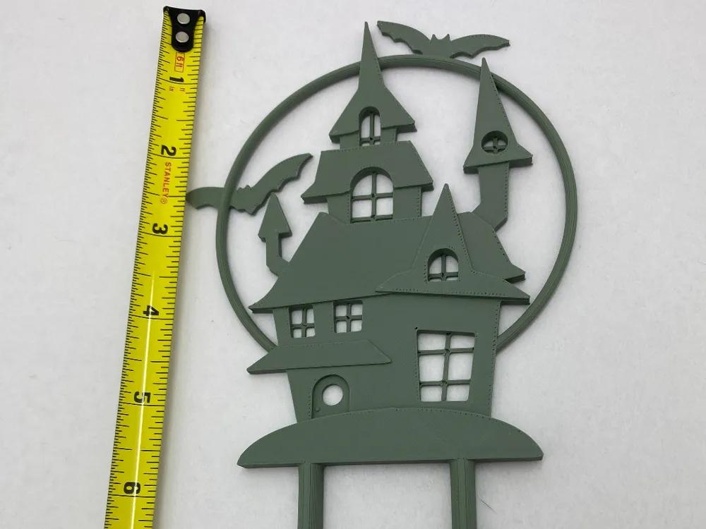 Halloween Haunted House Plant Trellis, another view - Plant Stakes, Clips & Trellises, spooky