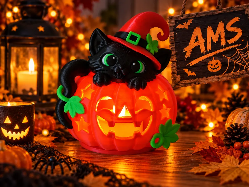Halloween Pumpkin with Witch Cat, photo 4 of 4 - Halloween Pumpkin with Witch Cat Household