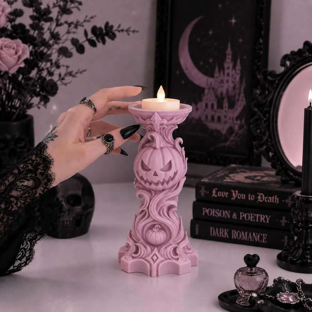 Halloween Samhain Pumpkin LED goth Tealight Holder, photo 2 of 5 - Character Tealight Holders, halloween tealight samhain tealight pumpkin holder led tealight holder halloween decor