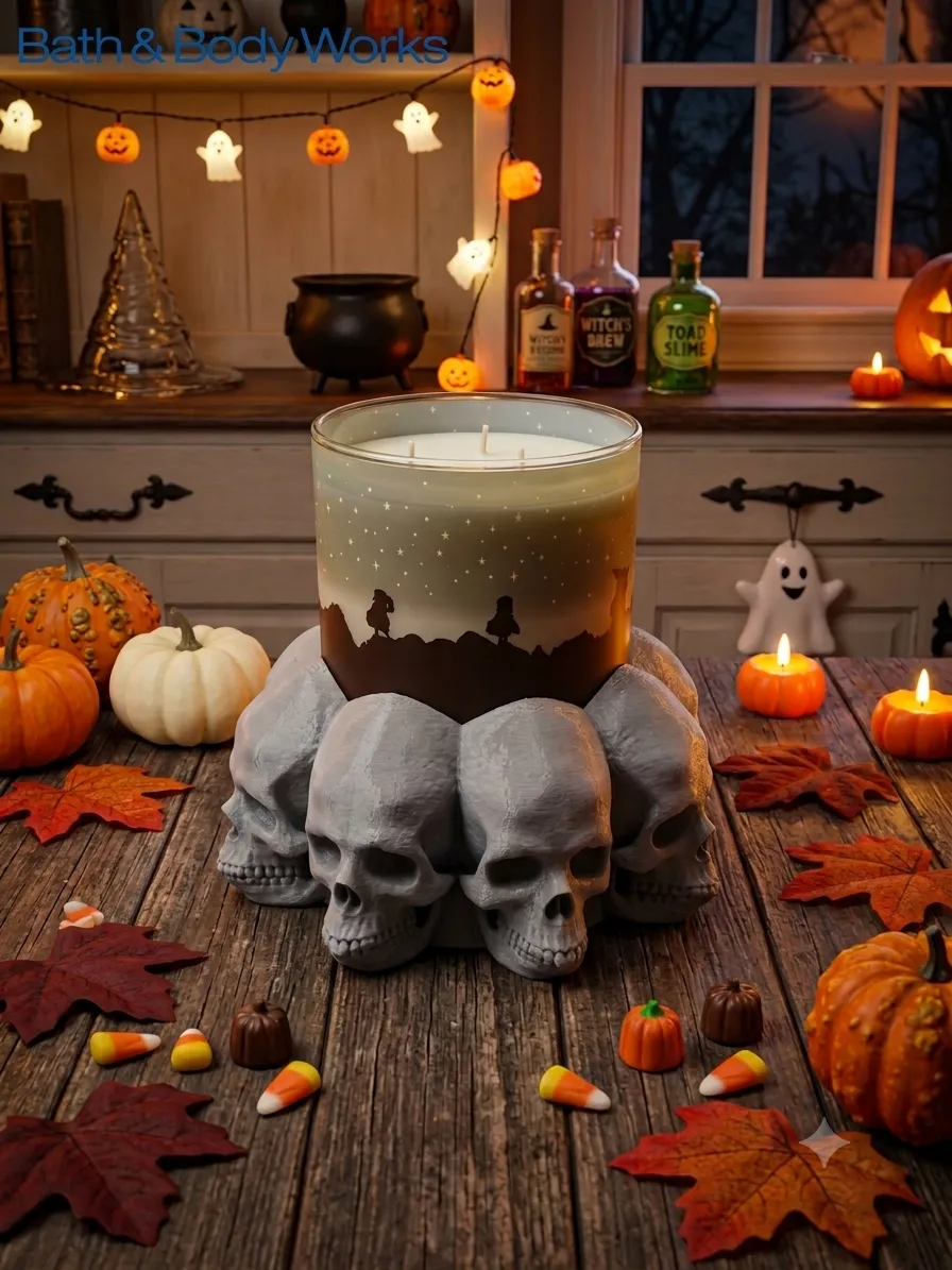 Halloween Skull Bath & Body Works Candle Holder, photo 2 of 4 - Halloween Skull Bath & Body Works Candle Holder Household