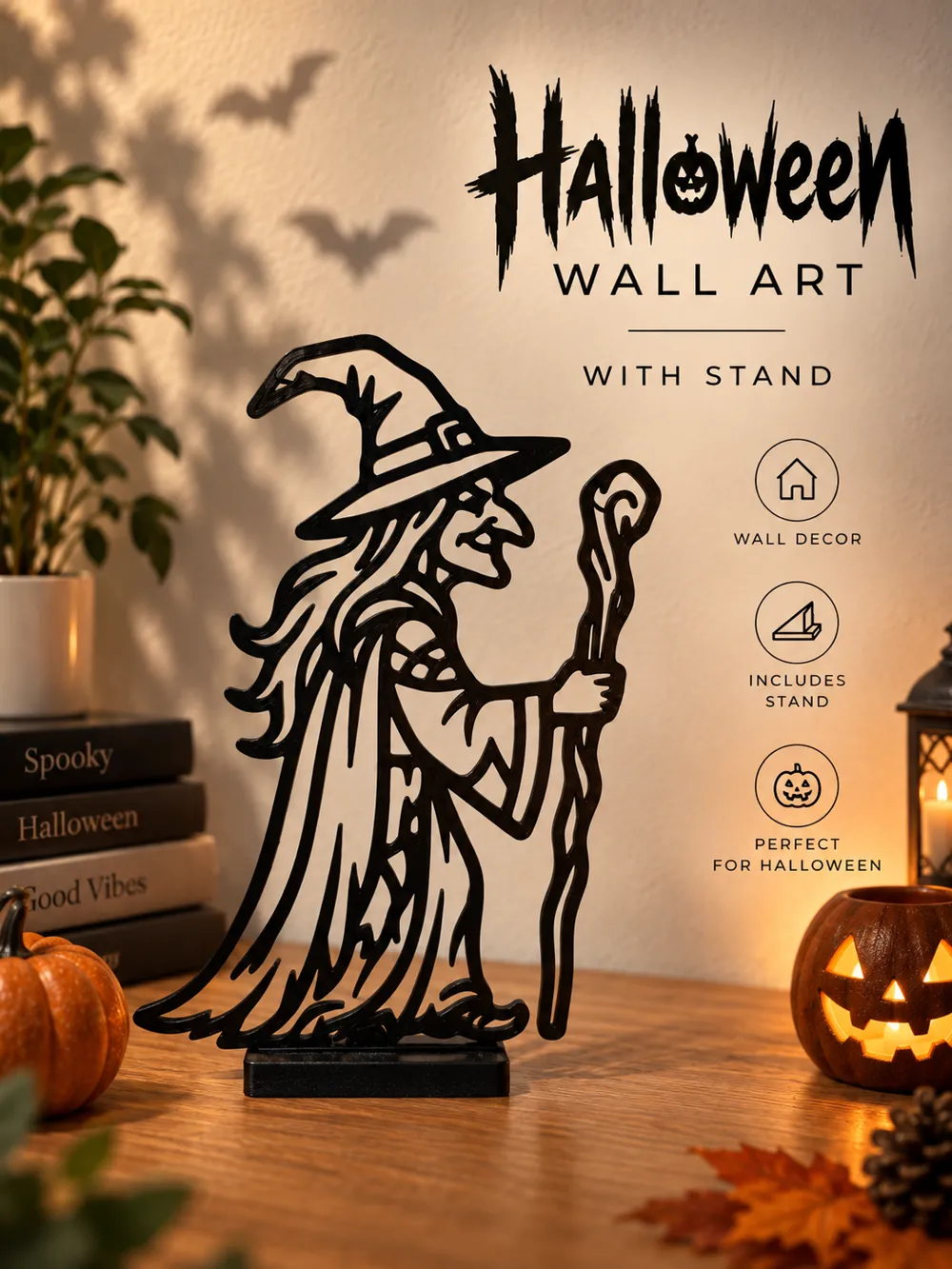 Haloween Witch Line Art Decoration and Wall Art, photo 4 of 4 - Haloween Witch Line Art Decoration and Wall Art Home Decor Items