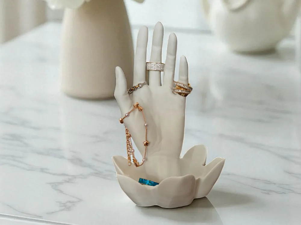 Hand-Shaped Jewelry Stand/Display with Lotus Bowl