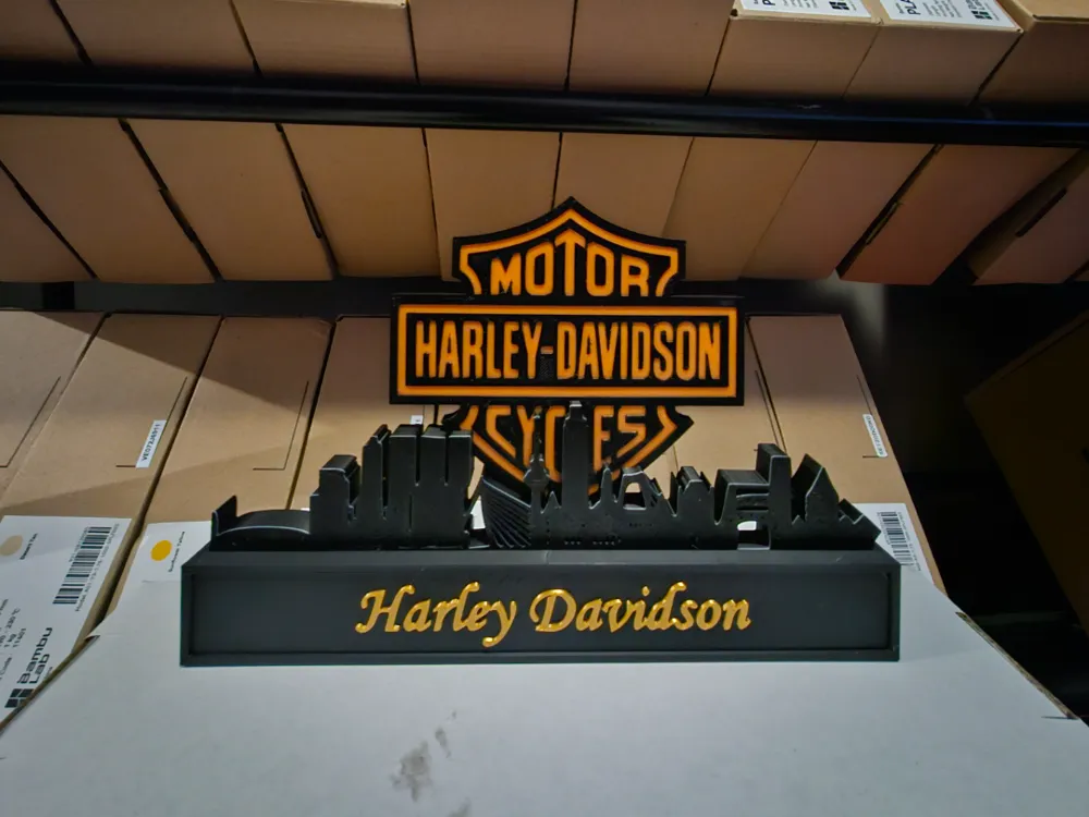 Harley davidson with skyline of Rotterdam